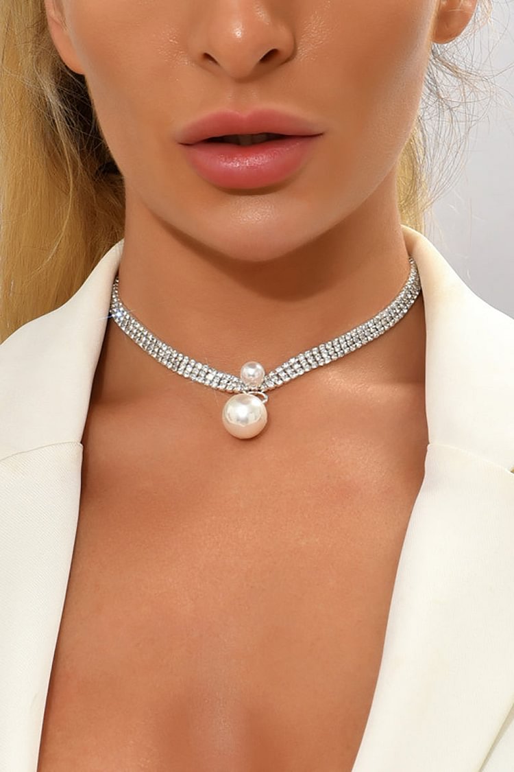 Double Pearl Rhinestone Alloy Necklace