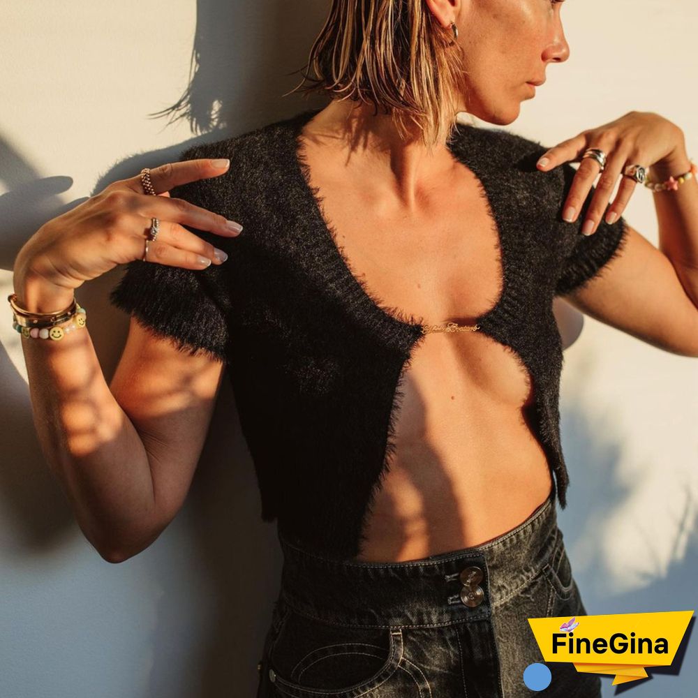 Women Cropped Cardigan Short Sleeved Autumn And Winter Hot Gold Knitted Cardigan Tops Y2k