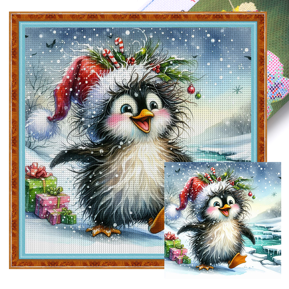 Cute Winter Penguin Full 18CT Pre-stamped Canvas(30*30cm) Cross Stitch