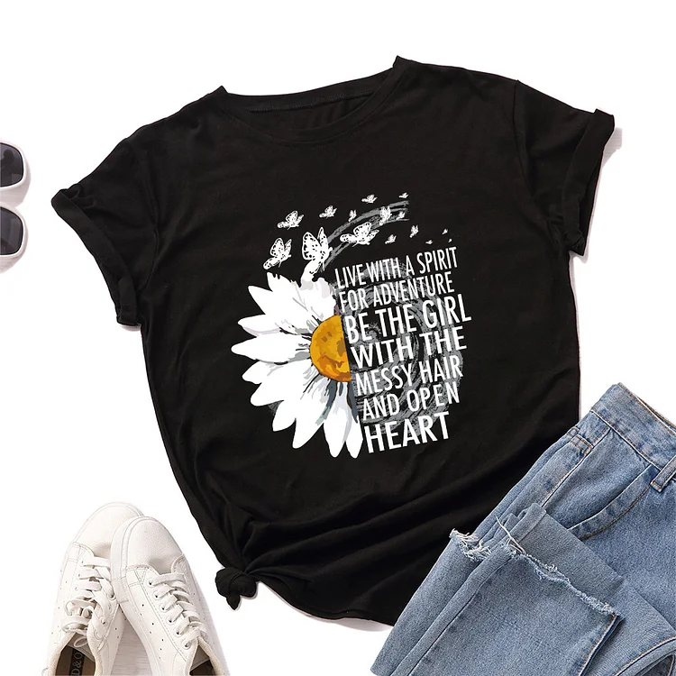 Simple Letter Sunflower Print Short Sleeve T-Shirt