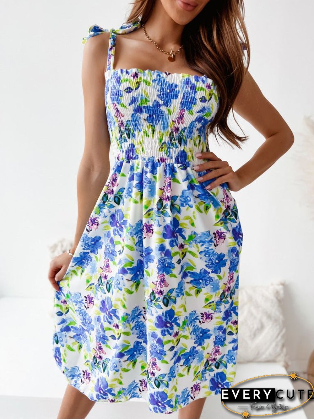 Women'S Dresses Printed Sling Sleeveless Midi Dress