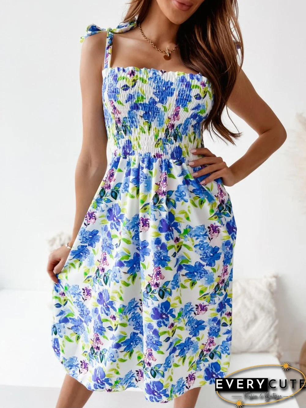 Women'S Dresses Printed Sling Sleeveless Midi Dress