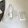 Polka Dot Nylon Storage Shoulder Bag with Key Ring Expandable Keychain Tote Bag Large Capacity Stylish Foldable Tote Handbag for Shopping Travel Commute