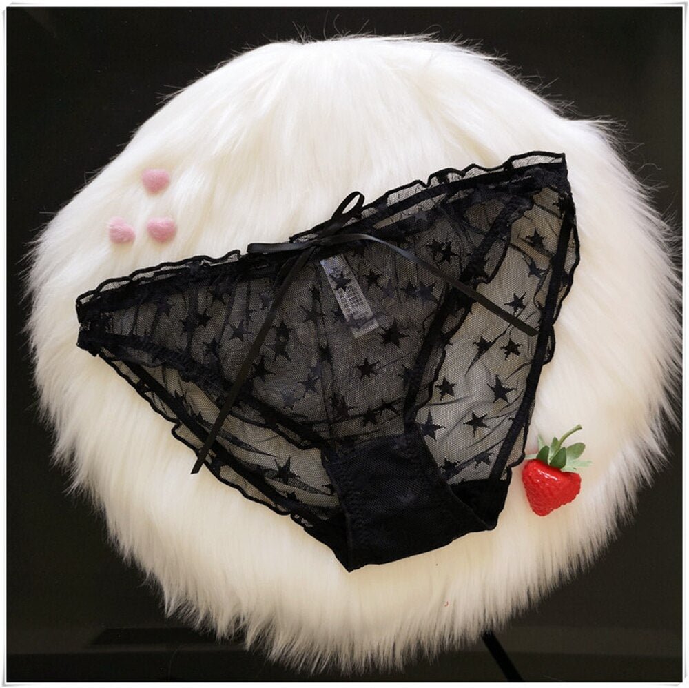 Women Sexy Lace Lingerie Temptation Low-waist Panties Star Pattern Underpants Female Transparent Hollow Out Briefs Underwear