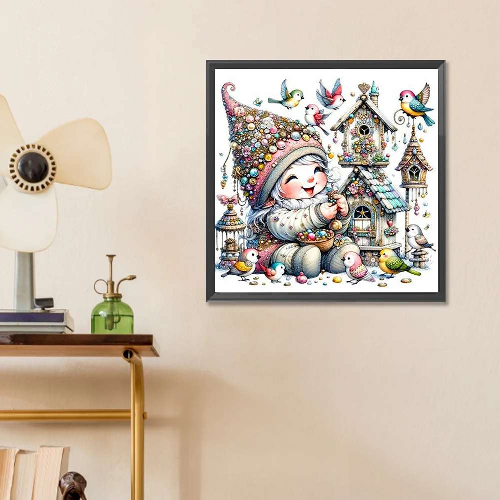 Diamond Painting - Full Round Drill - Cute Gnome Bird Nest(Canvas|30*30cm)