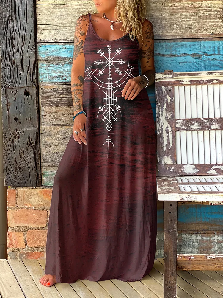 Viking Compass Totem Tie Dye Slip Maxi Dress