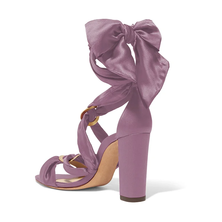 Violet Strappy Sandals with Chunky Bow Heels Vdcoo