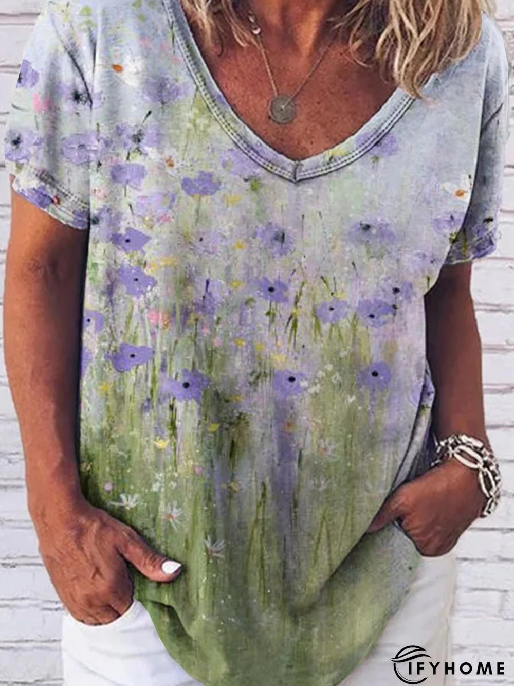 Oil Painting Flower Texture Shift Short Sleeve T-shirt | IFYHOME