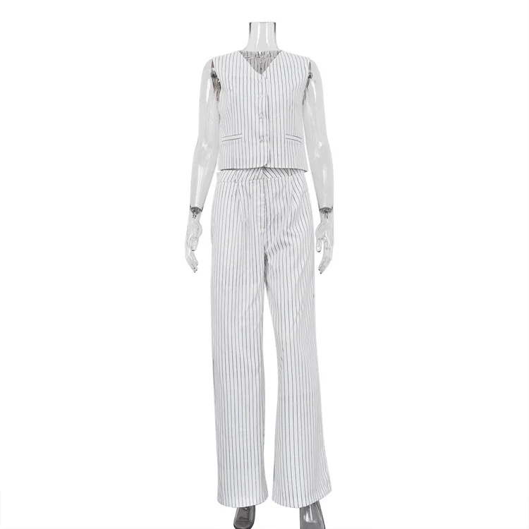Ueong Ueong Selling 2024 New Striped Vest Pants Suit Summer Women's Casual Wear Temperament Commuting Two Sets