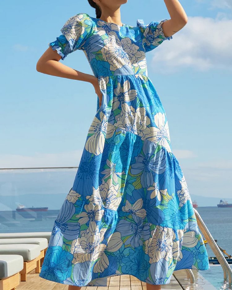 Organic Cotton Blue Floral Maxi Dress