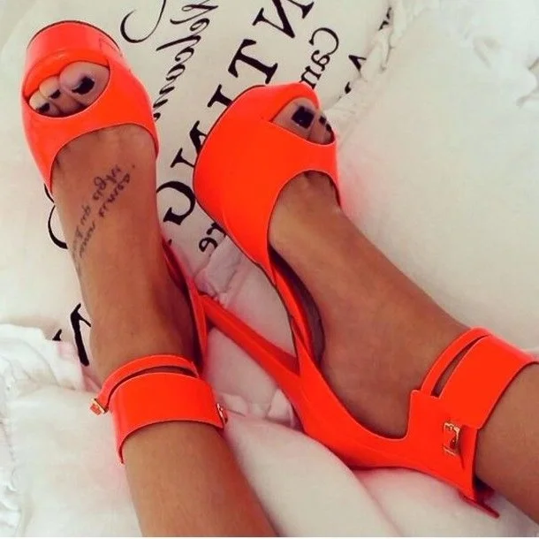 Orange Peep Toe Ankle Strap Platform Sandals Stiletto Heel Sandals |FSJ Shoes