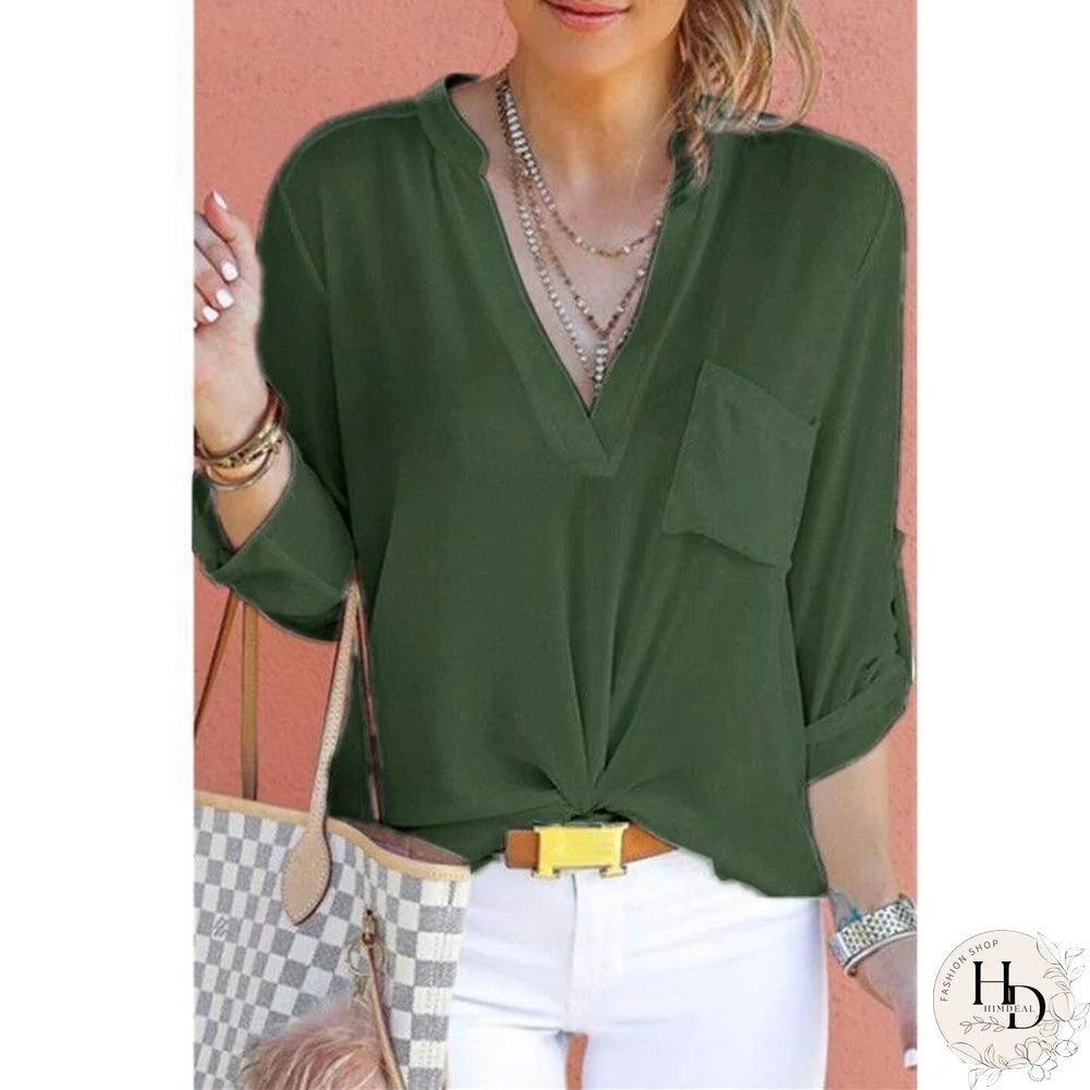 Plus Size Casual V Neck Solid T-shirts Tops For Women