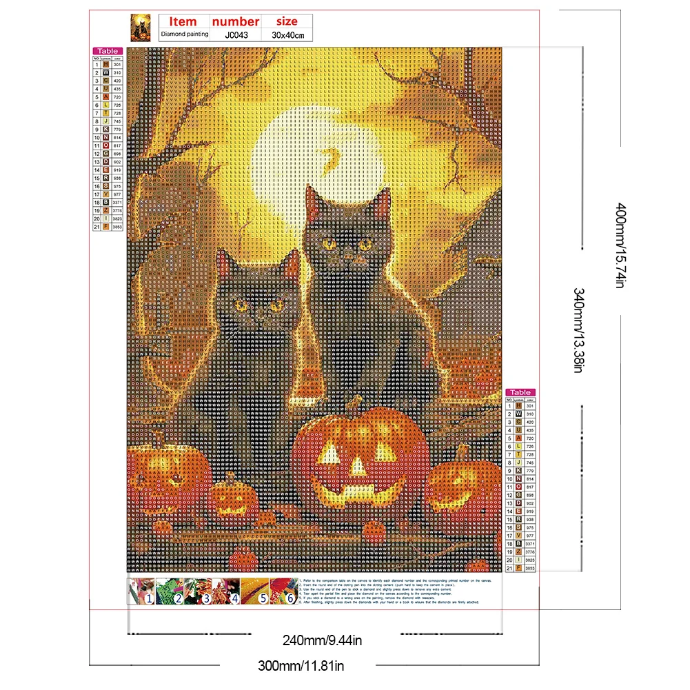 2pcs Diamond Painting - Full Round Drill - Halloween Pumpkin Cat(Canvas|30*40cm)