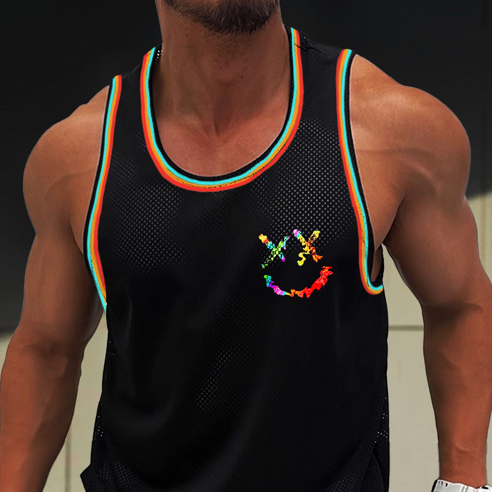 Men's Smiley Face Print Casual Sleeveless Tank Top