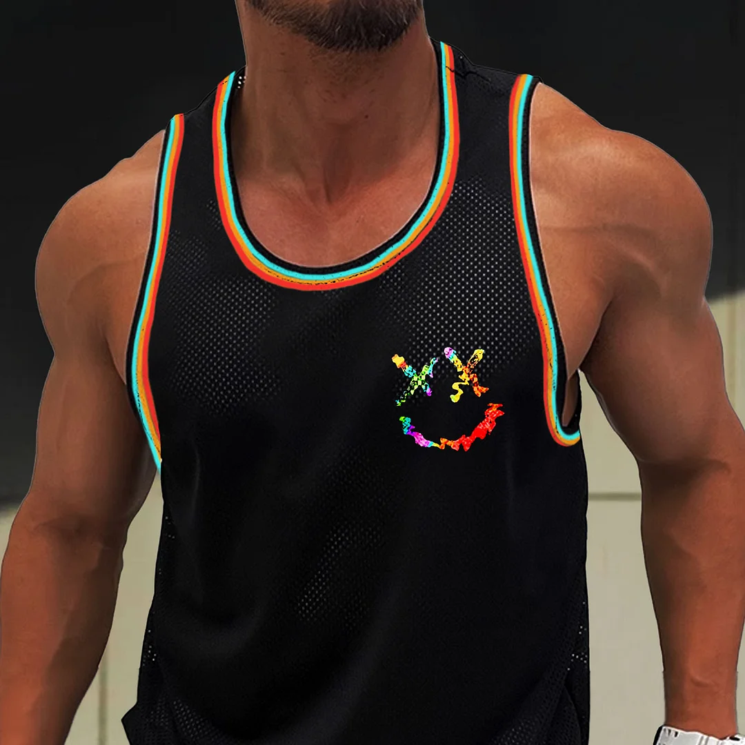Men's Smiley Face Print Casual Sleeveless Tank Top
