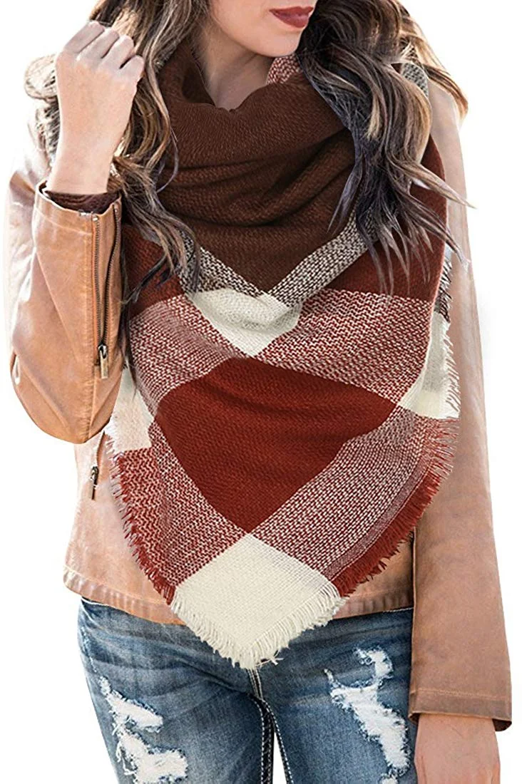 Womens Plaid Blanket Scarf Winter Soft Tassel Scarfs Gorgeous Wrap Shawl