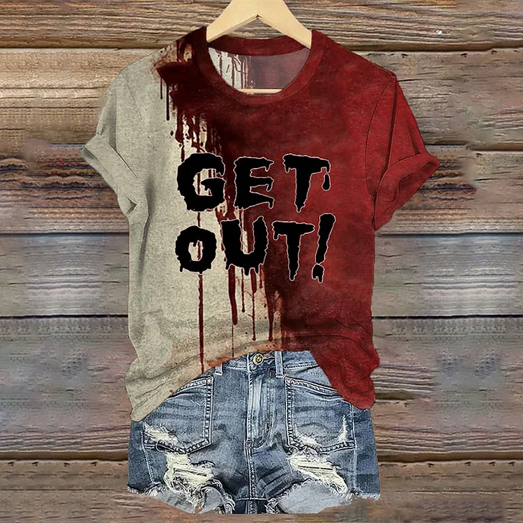 Comstylish Women's Halloween Party Get Out Bloody Print T-Shirt