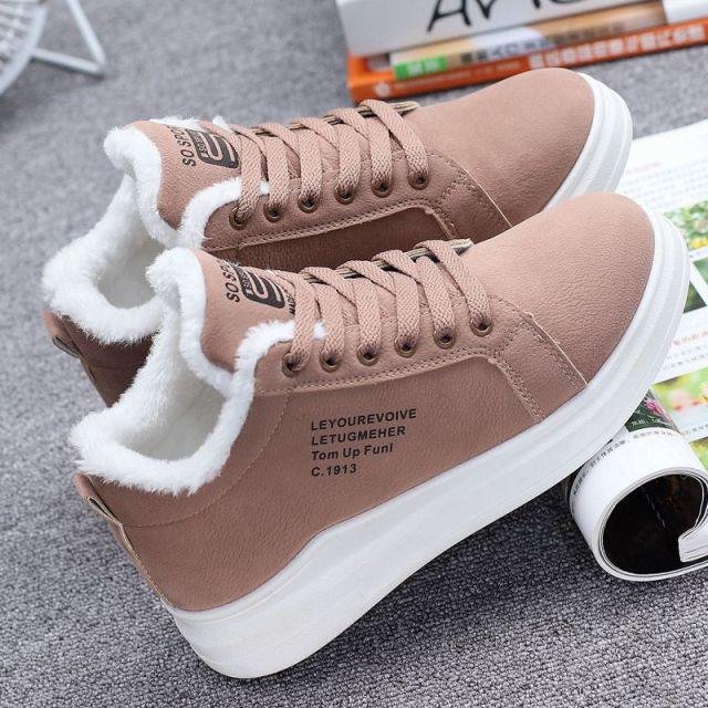CINESS Warm Women Vulcanized Shoes - Fur Plush Casual  Platform Sneakers
