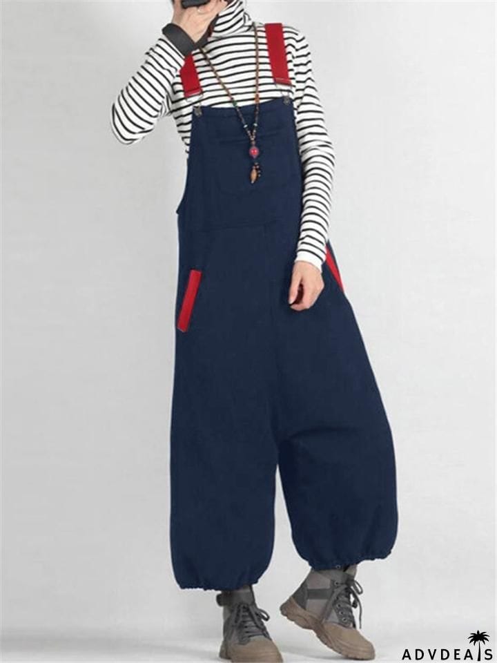 Casual Style Side Pocket Elastic Cuff Strappy Overalls