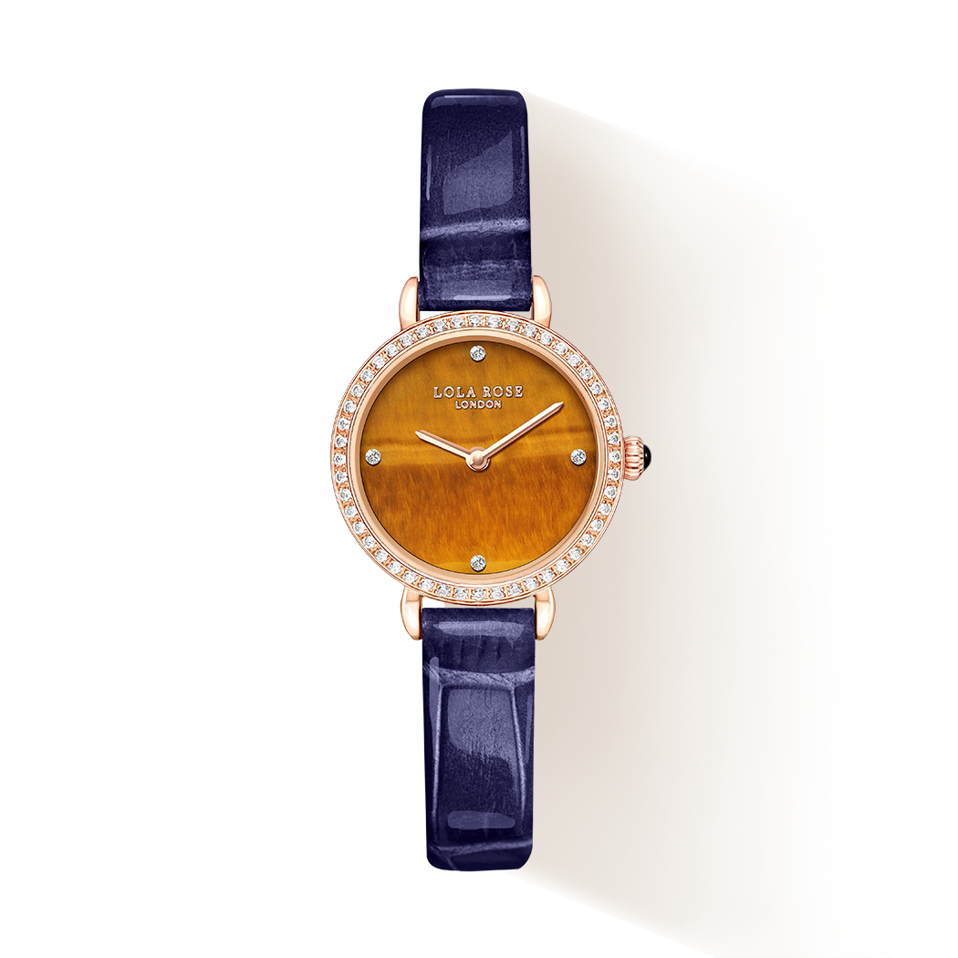 LOLA ROSE Watch - Tiger's Eye Watch With Zircon And Blue Leather Strap