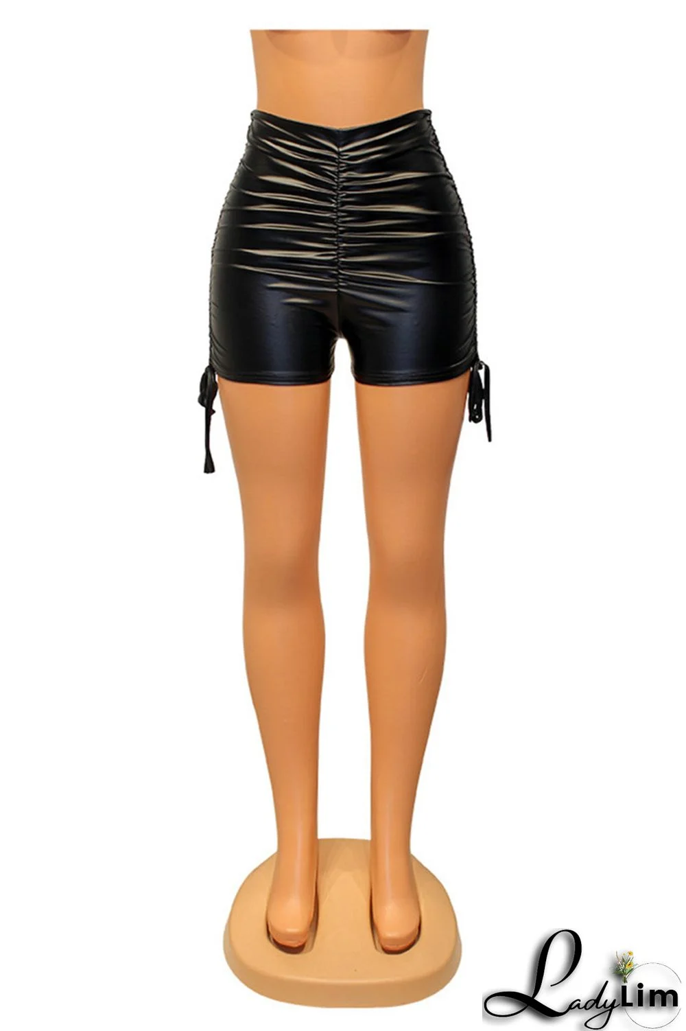 Black Fashion Casual Solid Fold Skinny High Waist Short