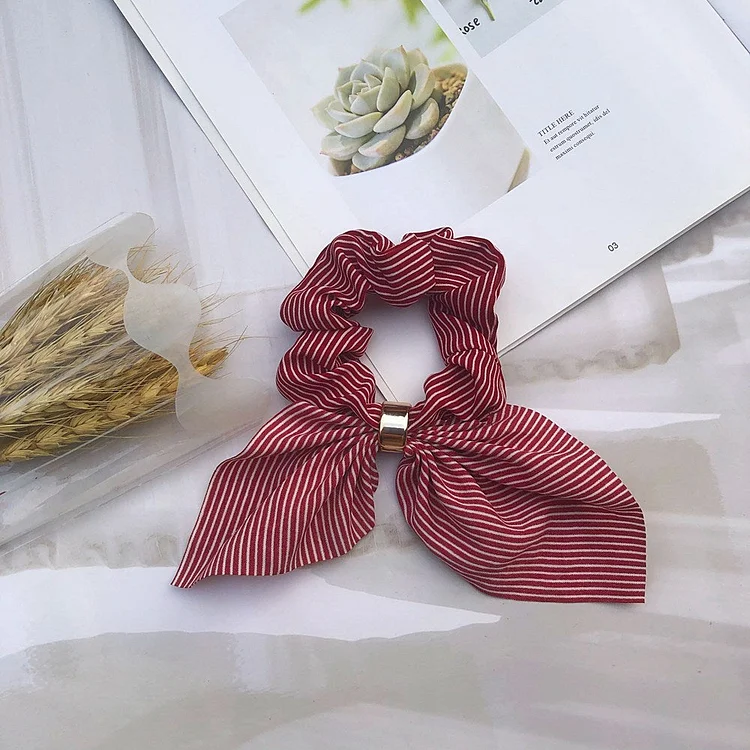 Women Vintage Striped Bow plaid Scrunchie For Girls Ponytail Holder Elastic Hair Bands ties Rubber Headwear Hair Accessories
