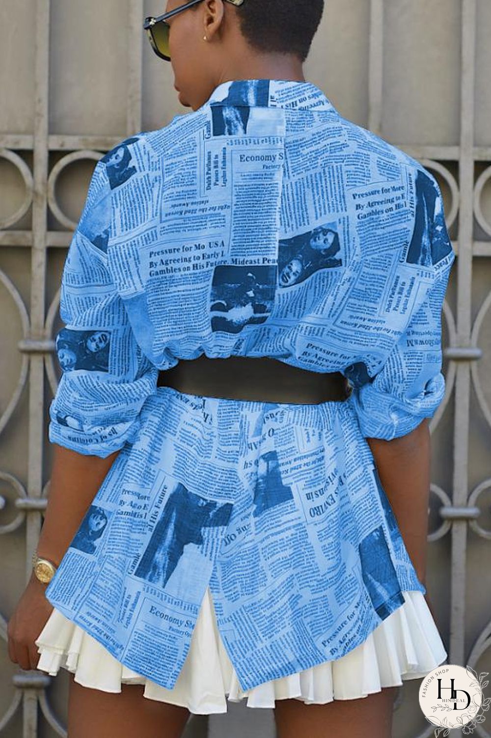 White cardigan Long Sleeve Solid Print Newspaper Blouses & Shirts