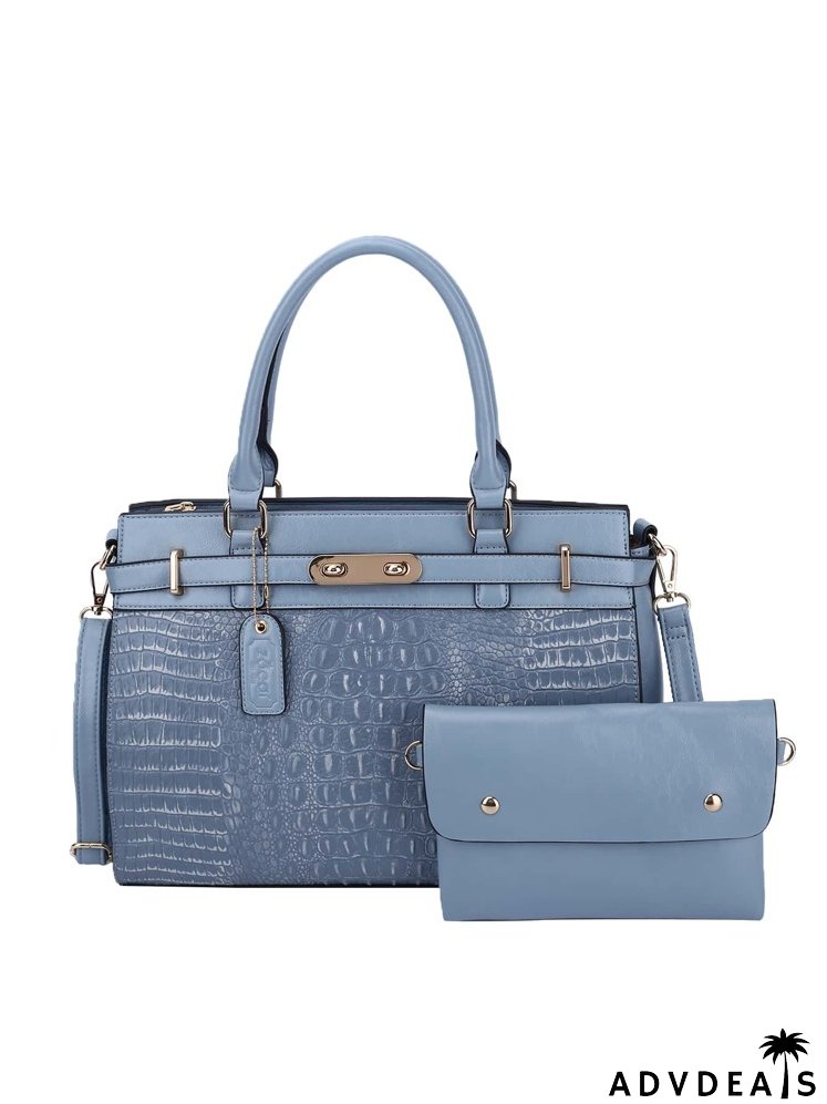 Crocodile Embossed Top Handle Bag With Long Wallet