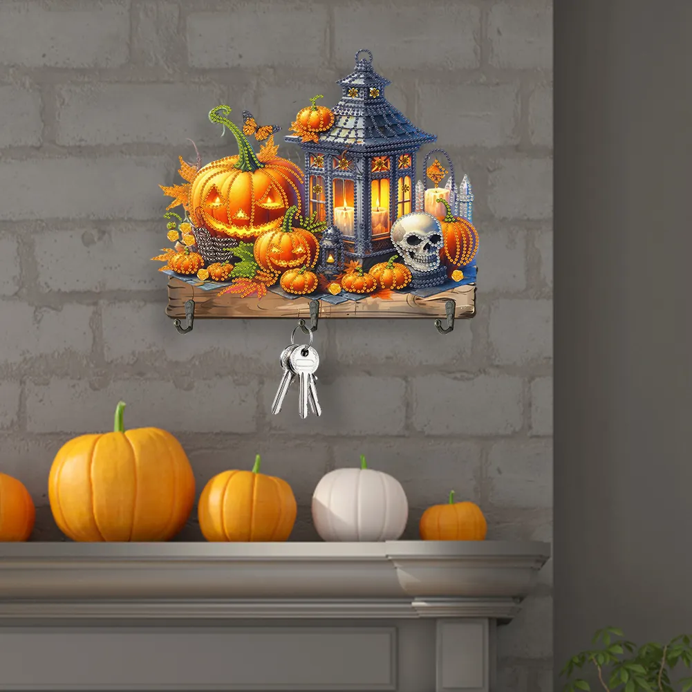 DIY Lantern Pumpkin Wooden Special Shape 3 Hooks Diamond Painting Hook Rail