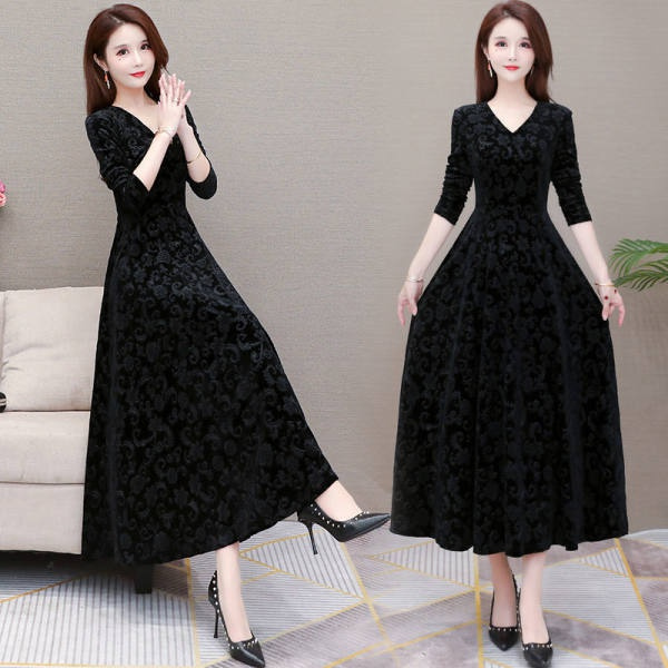 FineGina Autumn Winter Dress Women Elegant Casual Long Sleeve Ball Gown ...