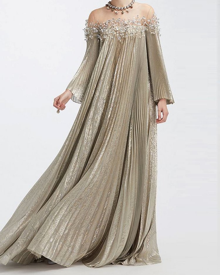 Pleated shiny maxi dress oversize