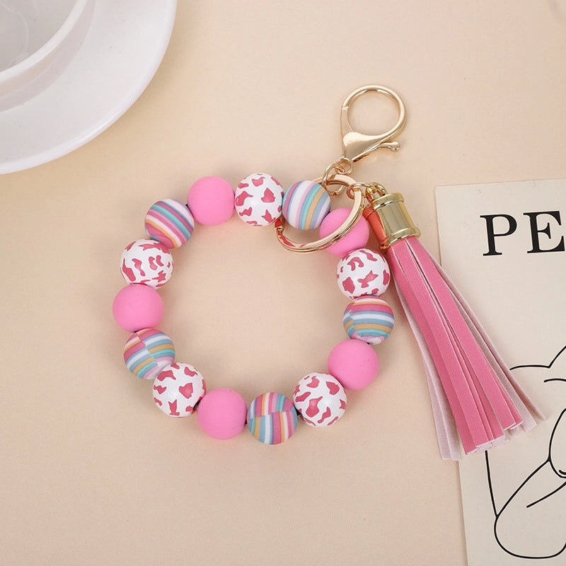 Vintage Style Minimalist Leopard Silica Gel Beaded Unisex Bag Pendant Keychain