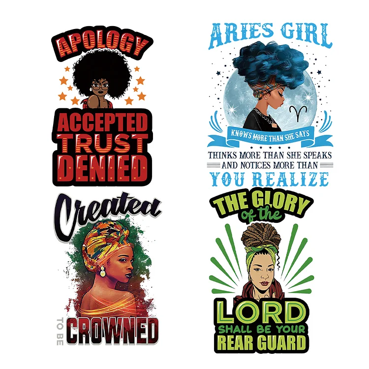 4 Sheets Black Girl Iron on Patches Letters Heat Transfer Vinyl Patch Stickers