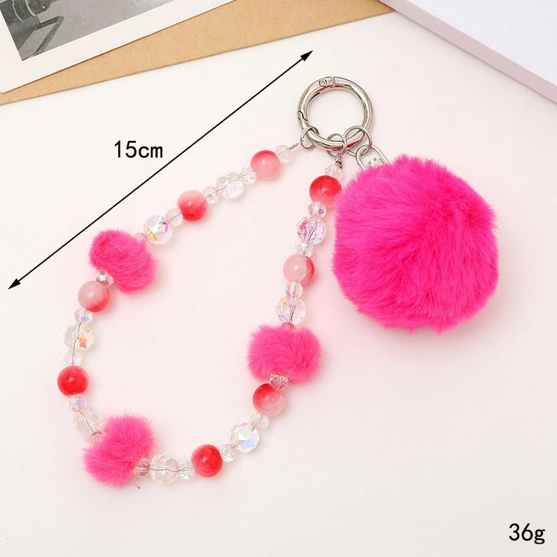 Basic Commute Round Arylic Plush Beaded Keychain