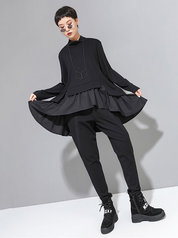 Original Falbala Split-Joint T-Shirts Tops