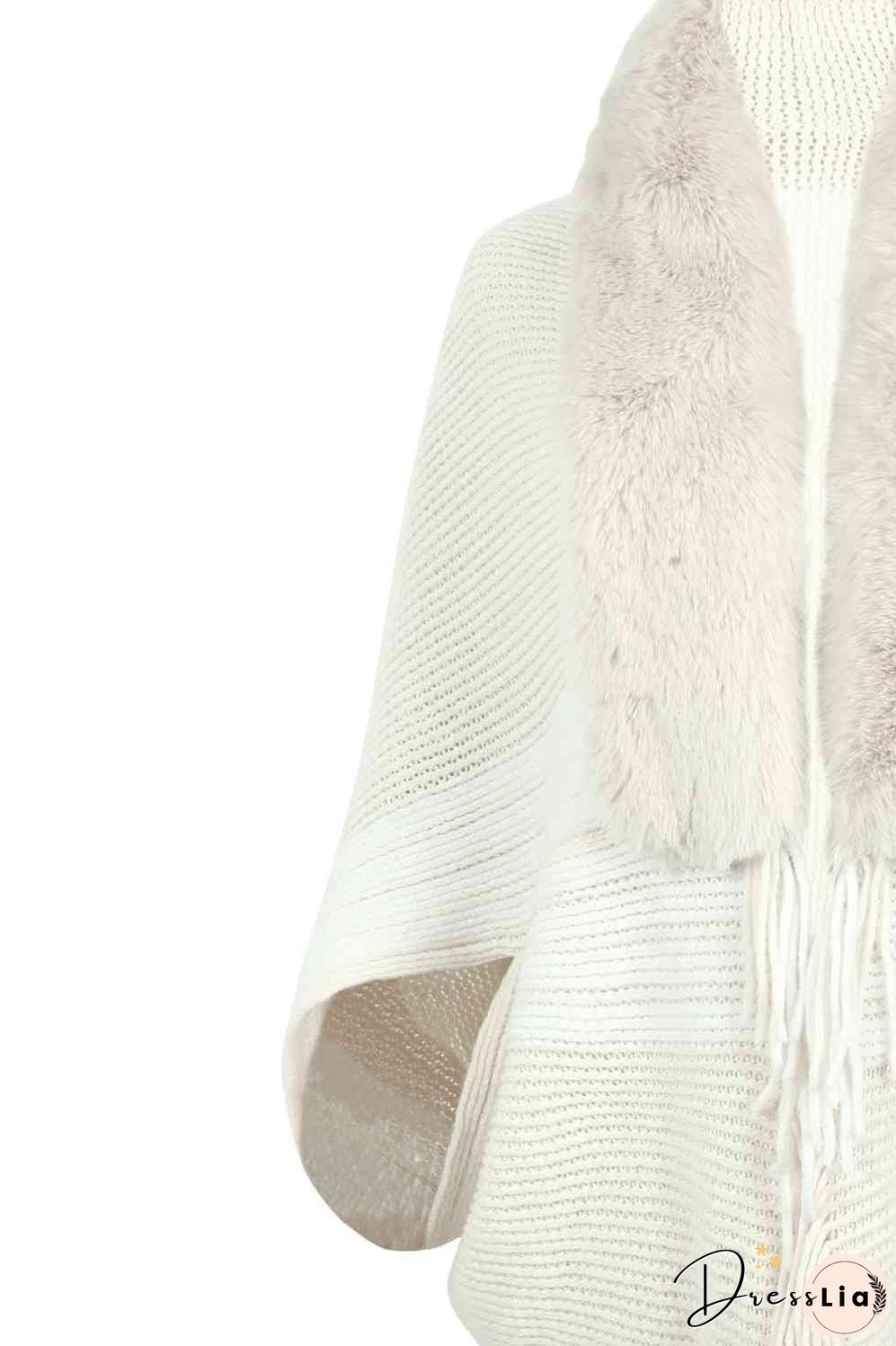 Striped Fringe Detail Long Sleeve Poncho