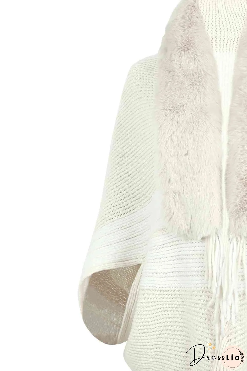 Striped Fringe Detail Long Sleeve Poncho