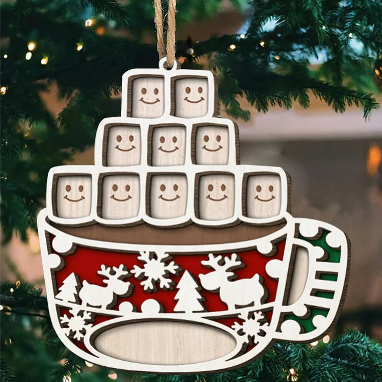 Christmas Family Ornament Custom 10 Names Coffee Cup Layered Wood Christmas Ornament