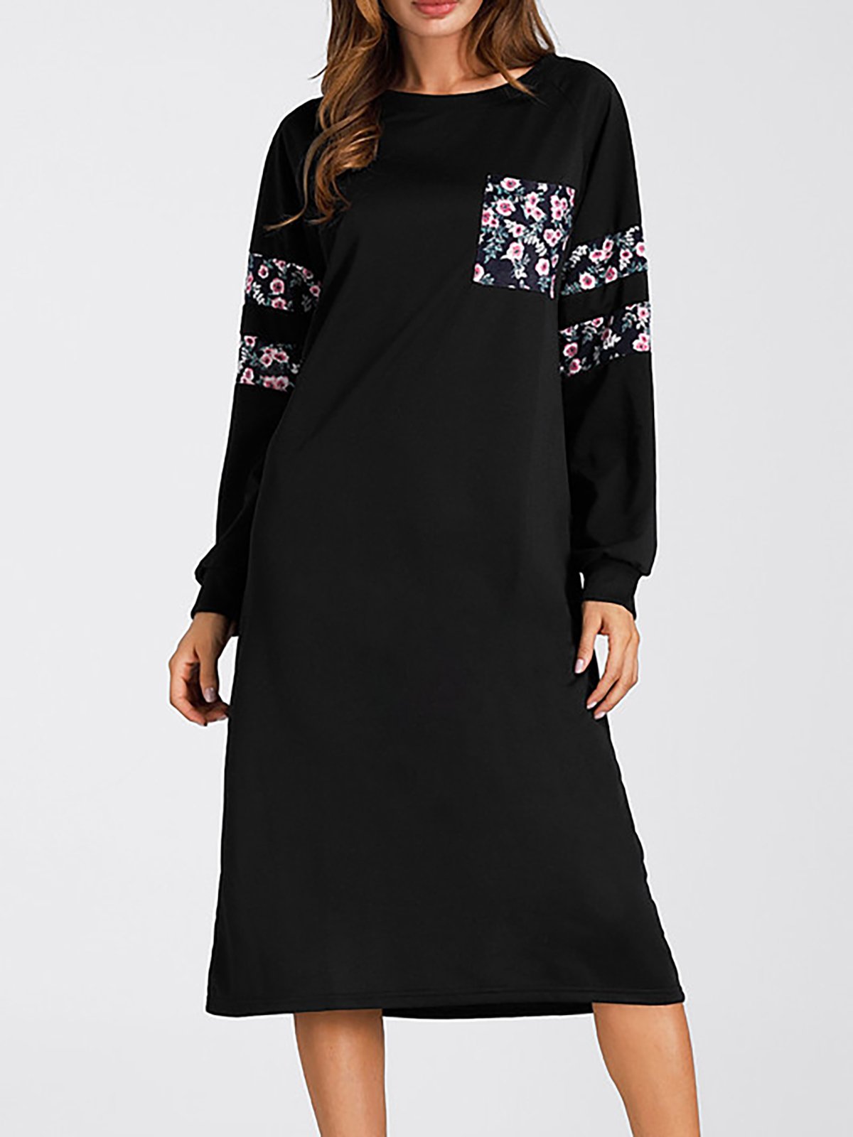 Casual Paneled Crew Neck Fall Dress