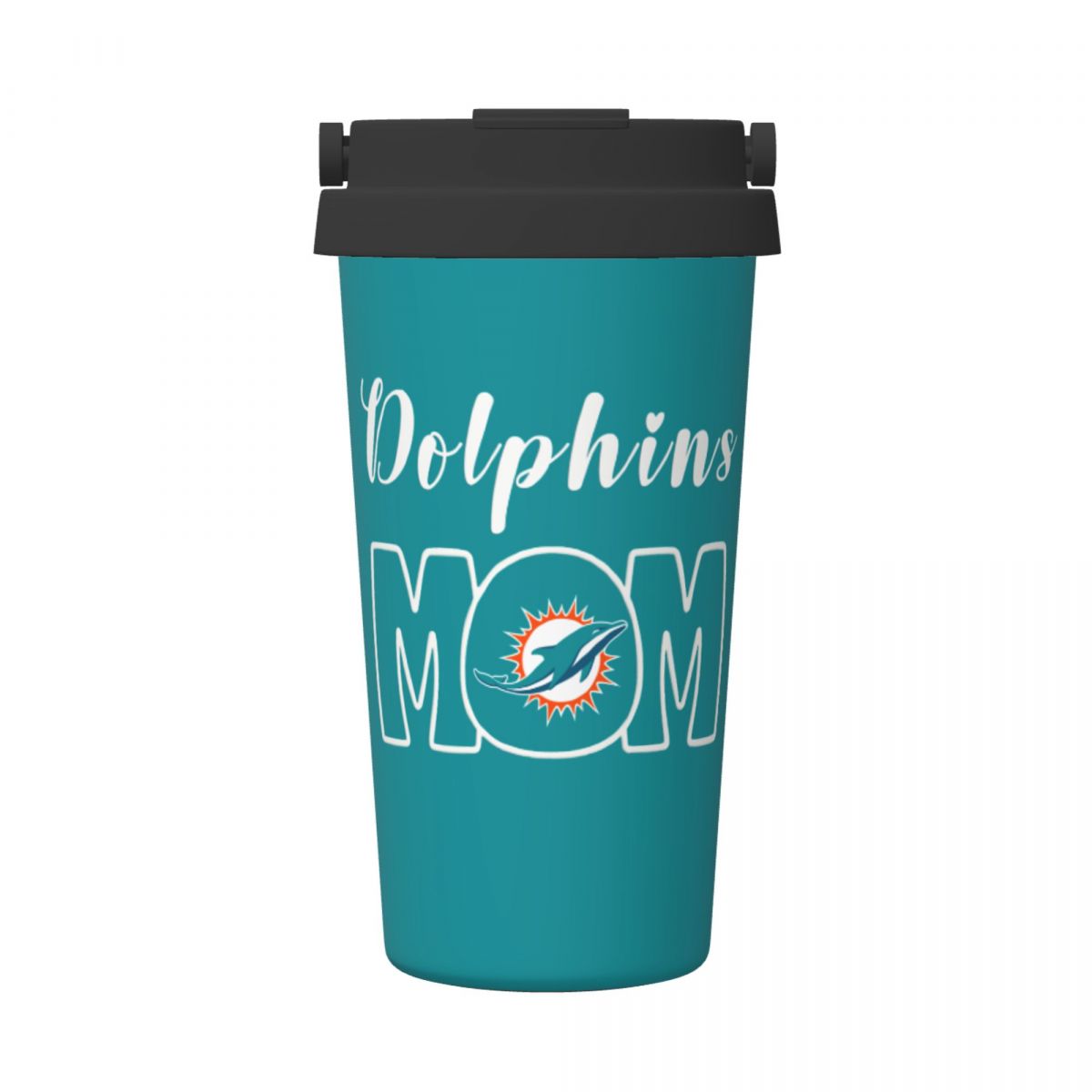 Miami Dolphins Mom Reusable Coffee Cup with Lid and Handle