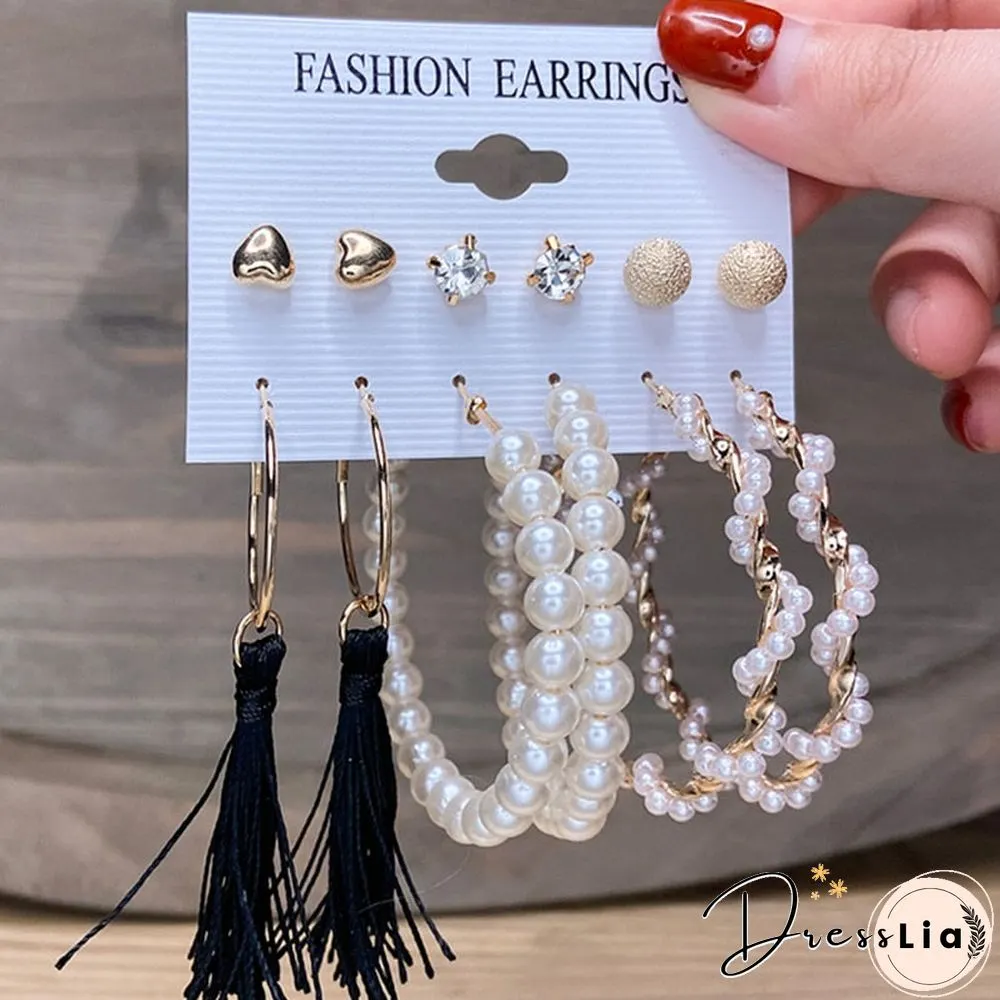 17KM Fashion Pearl Hoop Earrings Set For Women Geometirc Gold Metal Circle Hoop Earrings Brincos Trend Jewelry Gift