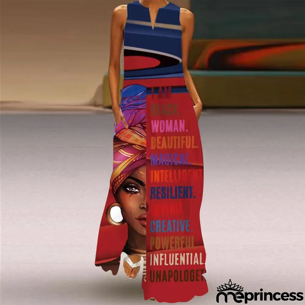 Summer women's sleeveless dress v-neck printed face dress