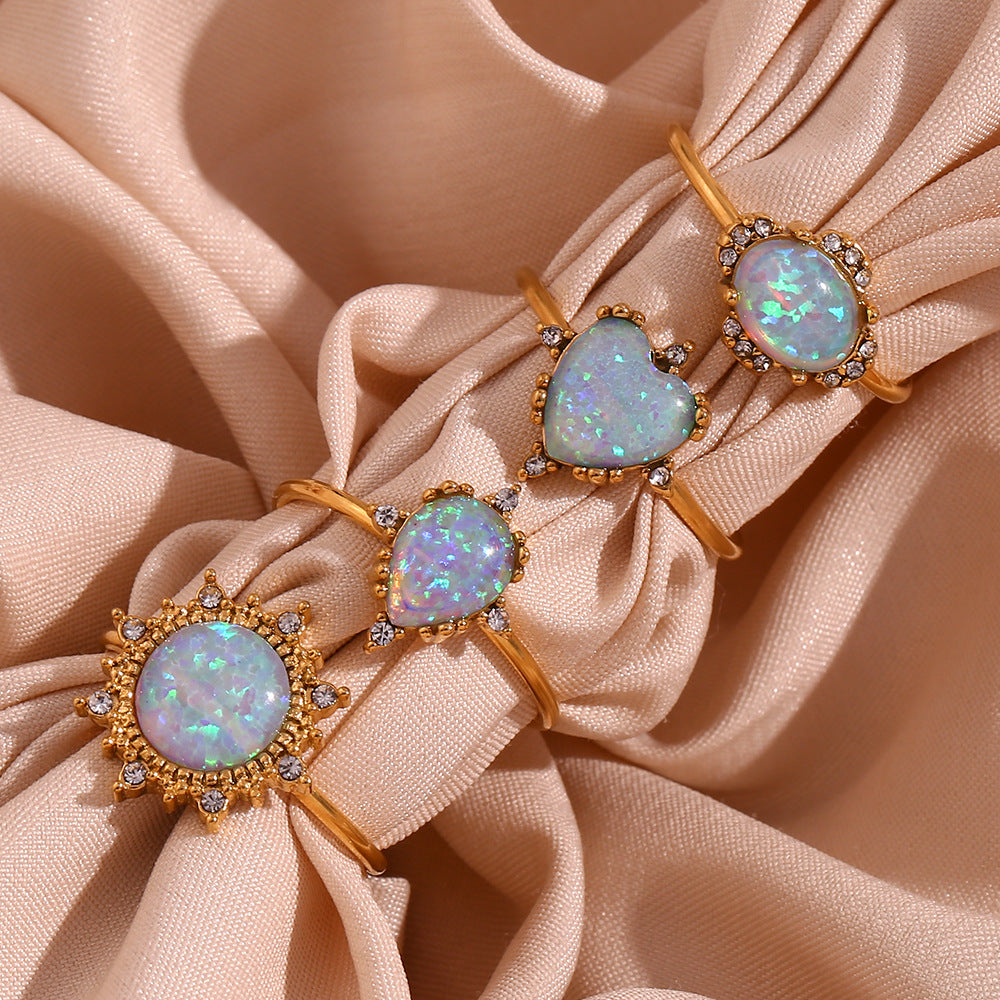 Women Fashion Heart Geometric Stainless Steel 18K Gold Plated Rings