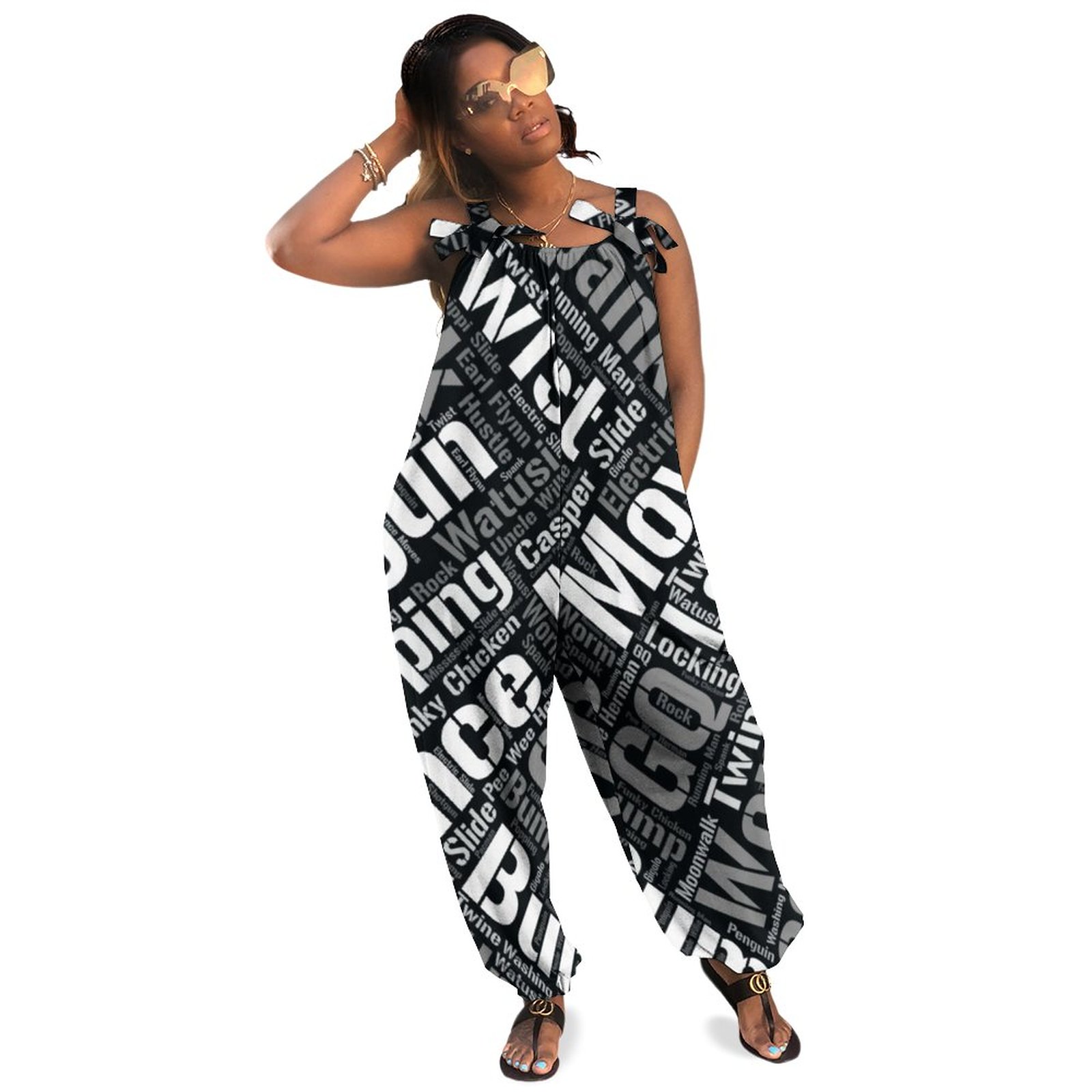 Afro American Dance Moves Plus Size Women Rompers Summer Casual Loose Wide Leg Jumpsuit Boho Style Pockets Polyester Spandex
