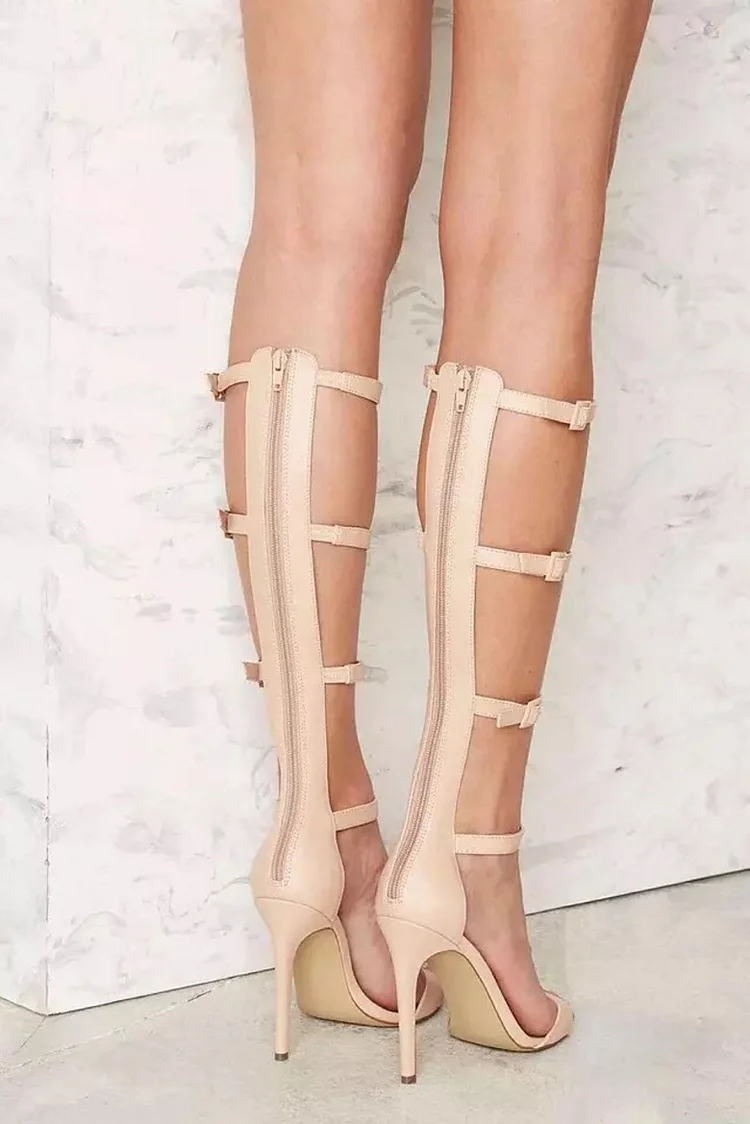 Nude Gladiator Heels Stiletto Heels Open Toe Sexy Sandals Vdcoo