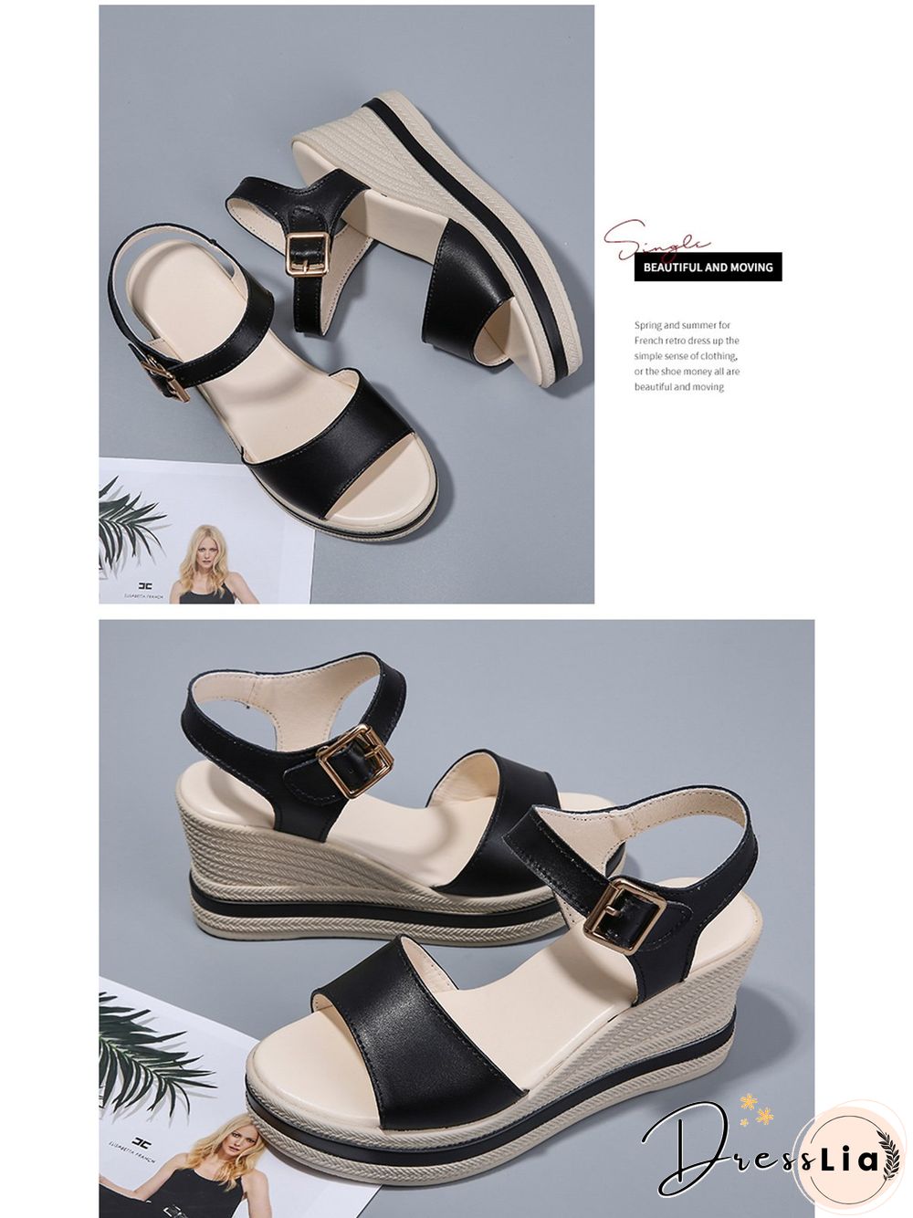 Cowhide Woven Sole Platform Wedge Resort Sandals