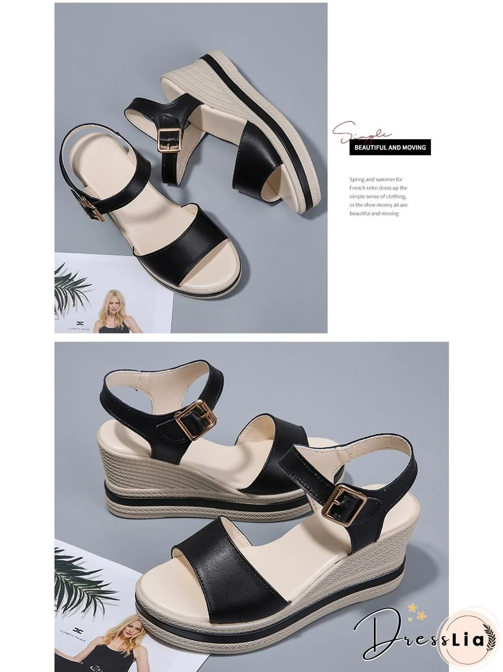 Cowhide Woven Sole Platform Wedge Resort Sandals