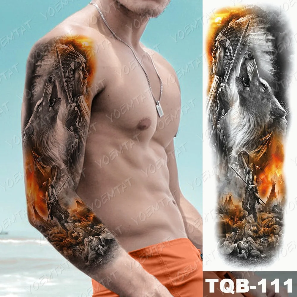 Large Arm Sleeve Waterproof Temporary Tattoo Sticker Lion Crown Gun Rose Wolf Tiger Animal Tattoos Women Men Body Art Fake Tatto