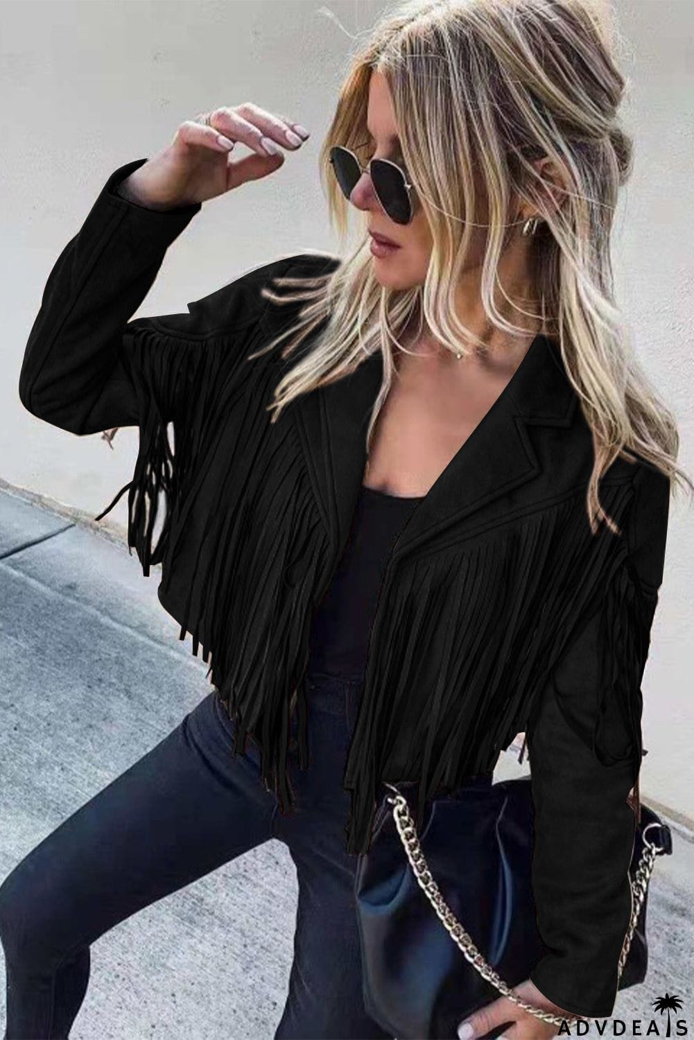 Cropped Fringe Faux Suede Jacket