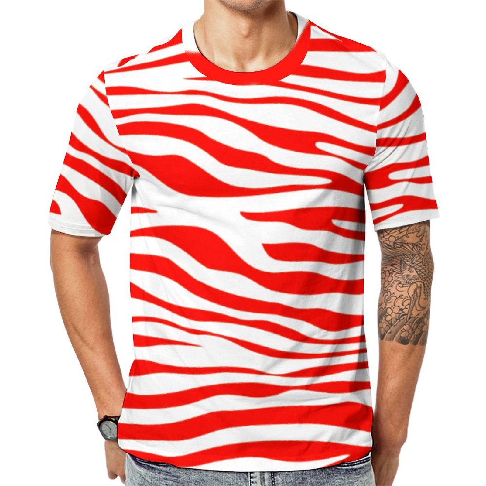 Red And White Zebra Short Sleeve Print Unisex Tshirt Summer Casual Tees for Men and Women Coolcoshirts